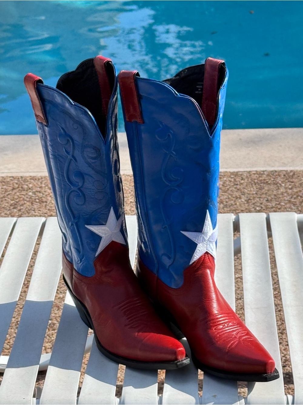 Recycled Justin Boots Red, Blue & White Star Heeled Cowboy Boots - Picture 9 of 9